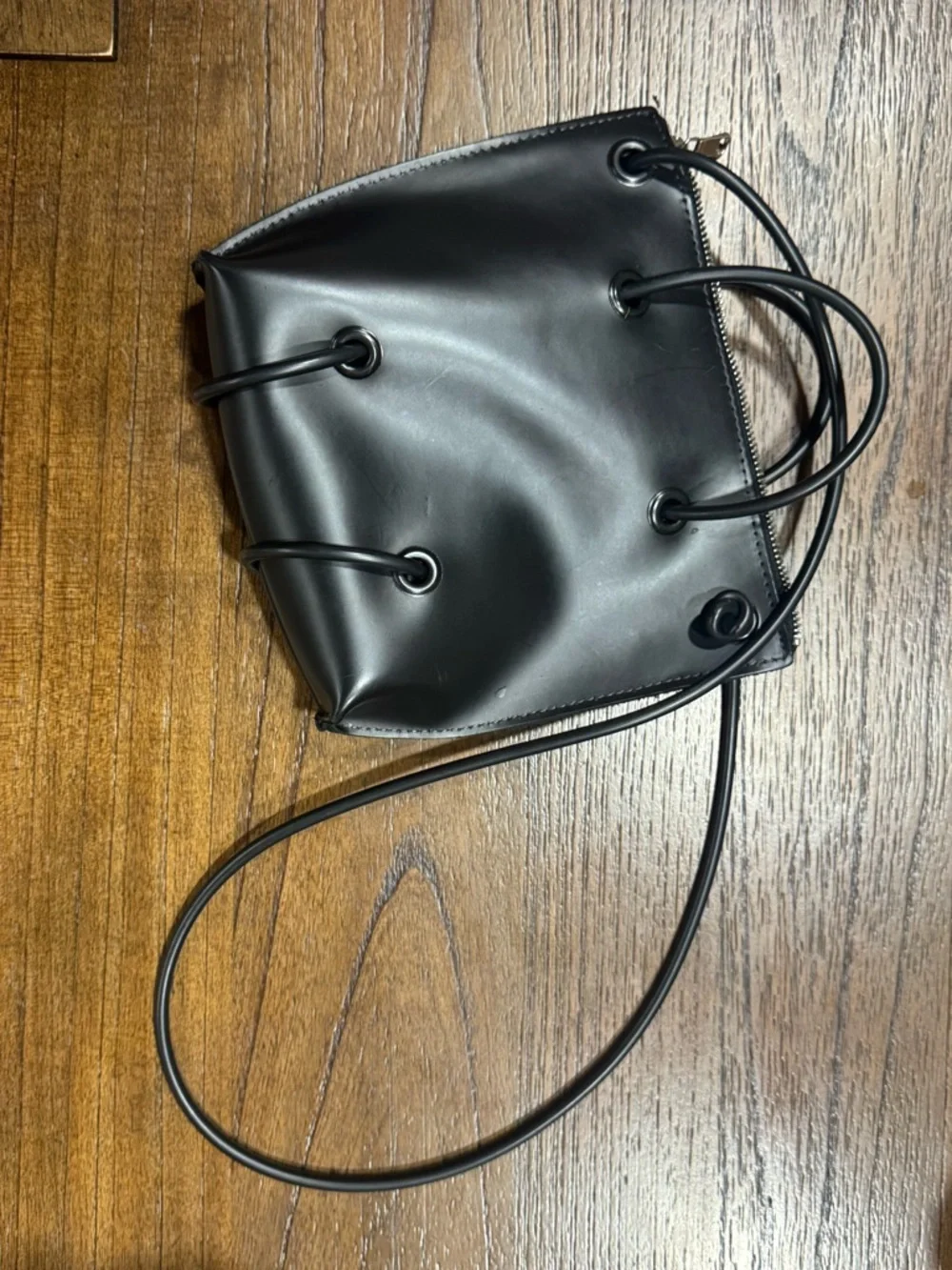 black 100% leather KOZHA NUMBERS utility purse with zipper closure - Picture 2 of 9